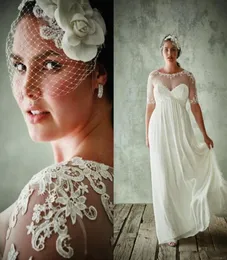 Plus -Size -Brautkleider mit halben Ärmeln bloßem Schmuckhal