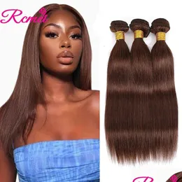 Spitzenperücken purecolorierte 4 Schokoladenbraune Knochen Straight Human Hair Webe 134 Bündel 10A Brasilianische Remys für Frauen 240327 Drop Lieferung OTJI0