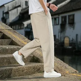 2023 MENS Summer sottile grande dritto a sciodo di lino casual cotone pantaloni gambe larghe 240326