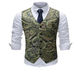 Mens Hipster Paisley Suit Vest 2018 Sonbahar Yeni İnce Fit kolsuz yelek erkekler iş düğün yelek erkekleri Gilet Kostüm Homme2564371