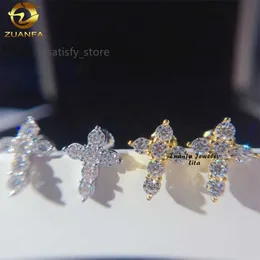 Hip -Hop -Großhandel Bling 925 Sterling Silber Herren aus Moissanit Diamond Cross Ohrringen vereisen