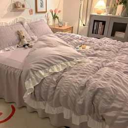 Bedding Sets 2024 Girl Heart Bed Sheet de quatro peças Conjunto Nordic Princess Style Quilt Cover Edeminador 4pcs