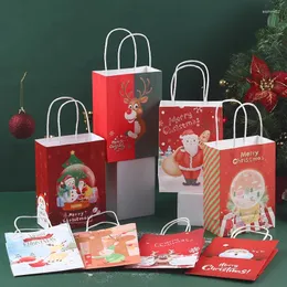Presentförpackning 6st/12st Kraft Paper Christmas Bags 2024 Year Decoration Holiday Party Children Candy Cookie Packaging Bag