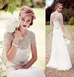 2019 Great vintage Great Gatsby Scintose Crystal Beach Wedding Dresses Jenny Packham Cap Weeve Country Country Dai da sposa abiti da sposa 5683107