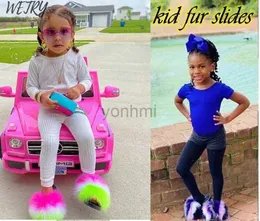 Slipper Kids Real Fox Kapcieczki szorstkie zjeżdżalnie Chinelos Menina kapcie maluchowe dziewczynki buty lis fur