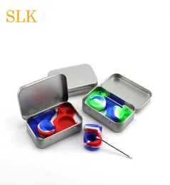4 in 1 tin box silicone dabber jar kit 2pcs 5ml wax storage container black silver case custom logo rubber dab containers3798743