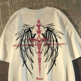 T-shirt maschile Holy Sword Wings Stampata T-shirt per uomini e donne in stile americano Streewear Summer Fashion Trend Coppia comoda tee h240408