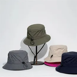 일본 캠핑 빠른 건조 드라이브 스트링 어부 모자 여름 야외 바람 방풍 캡 버킷 모자 240325