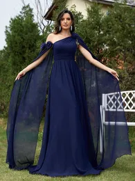 Party Dresses Lucyinlove Luxury Chiffon Streamer Navy Evening Dress Long 2024 Elegant brudtärna Prom Arabia Flower Cocktail