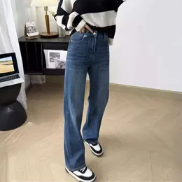 2024 Elastic da versão estreita de quatro lados Mola de perna larga e jeans de perna reta de cintura alta etono de outono