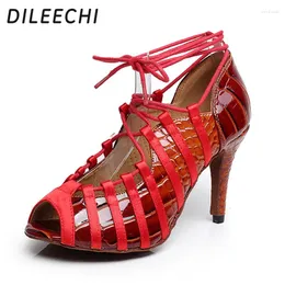 ダンスシューズDileechi Red Latin Amard Adult High Heel Party Square Dancing Sandalsソフトボトム