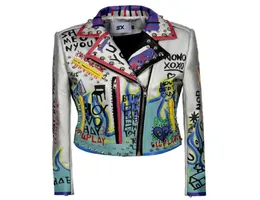 Punk -Rivet Graffiti Druckbikerjacke Frauen PU Ledermantel Frühling Herbst Ladies Chaqueta de Cuero Mujer Kurtki Damskie Women3874043