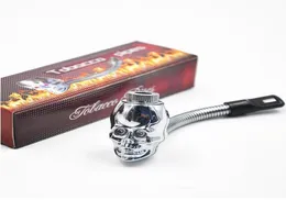 Tubo de metal da forma de caveira LED 3 cores Propriedade de metal flexional Tobacco Pipes Cigarette Rasta reggae Pipe com presente Box2910356