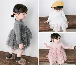 Roupas de menina Big Bow Criandler costura vestidos de malha de manga comprida Tutu Dress Girls Girlfits Boutique Boutique Baby Clothing1165937