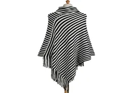 Sexemara Turtleneck Ponchos listrados e Capes Long Womens Knit