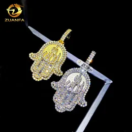 Zuanfa New Design Hamsa Hand Pendant Lucky Charm Baguette Moissanite Pendant Hip Hop Jewelry Rock Birthday Gifts Idea