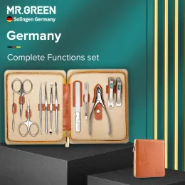 Rests Sr. Green Manicure Set Kit Pedicure Scissor Cutticle Utility Clipper Utilel Care Fool Sets 12pcs para meninas mulheres Lady Men Gift