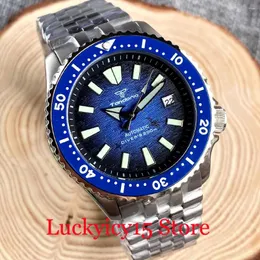 Armbandsur Tandorio 41mm dykare 200m vattentätt Japan NH35A Automatiska män Titta på Blue Dial Luminous Unidirectional Flat Bezel Sapphire Glass