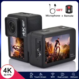 Kamery akcji kamera 4K60FPS 20MP EIS 2.0 DOUBUM DOTYCZNY LCD WODYPORPOODOWY WODY RAMOTOWY 1080P 60FPS 4X Zoom Sports Cam Surfing