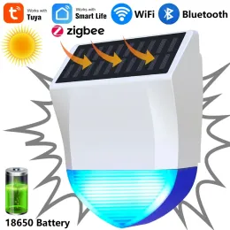 Siren Tuya Smart för Zigbee/WiFi Siren Alarm Vattentät utomhus med sol- och USB -strömförsörjning Valfri 95dB fjärrkontroll