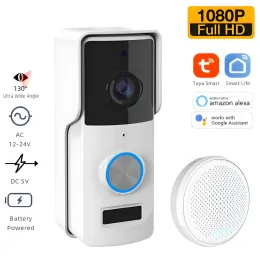 Kapı Zilleri Tuya Akıllı Kapı Zili Kamerası 1080p Su Geçirmez Kablolu AC 12V24V 4000mAH Şarj Edilebilir WiFi Video Kapı Zili Kablosuz Alexa Google Home