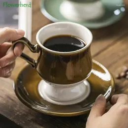 Kubki Średniowieczny ceramiczny kubek kubek kawy i danie z spodka Doskonała popołudniowa herbata latte American Cappucino Drinkware