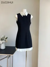 Duojihui czarny słodki łuk Chic Button swobodne sukienki dla kobiet w letnim kontrastowym kolorze