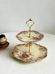 Placas Flor de estilo europeu Damada Dim Sum Plate Lady Tarde Chá de duas camadas de xícara de bolo de bolo de bolo de bolo