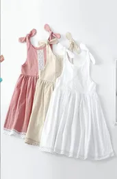 Ins styles girl dress kids summer 100 cotton Solid color suspender With Lace Design Princess casual elegant dresses8338638