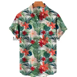 Męskie koszule męskie męskie luksusowa hawajska koszula dla mężczyzn tropikalne rośliny z nadrukiem 3D kwiatowe krótkie rękawe bluzka na plażę wakacyjne wierzchołki h240408