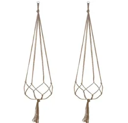 DHL 100pcs Pot Holder Knotted Macrame Plant Hanger Hook Vintage Cotton Linen Flowerpot Basket Lifting Rope Hanging Basket8205095