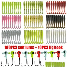 Yemler 110pcs/lot balıkçılık cazibesi jigging salçaları yumuşak yem seti 5cm 0.7g sazan bas grubu yapay sile swimbait 220107 dr dhf82