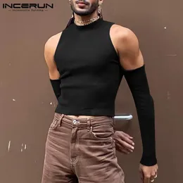 Party Nightclub Men Men Sexy Leisure Camiseta Solid Solid All-Matchable Modaless Strapless Hollow Out S-Sleeved T-shirts S-5xl 240312