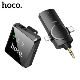 Mikrofonlar Hoco Professional 2.4G Kablosuz Lavalier Mikrofon 3in1 Alıcı 50m Şanzıman Dijital Gürültü Azaltma HD Mikrofon