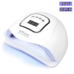 Molduras sol x5 max 90w LED UV Lâmpada de unha secador de unhas 45 LEDS Lâmpada de unha para secar o esmalte de gel com ferramentas de manicure de 10/30/60/99s