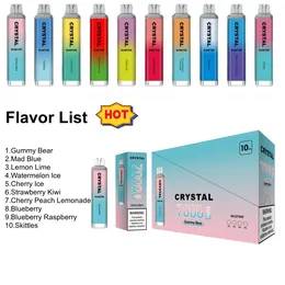 Wholsale Crystal 7000 Puffs 7k Vape Stift vorgefüllter Wagen E-Liquid 1300mAh Batteriekrone 4000 5000 6000 10000 Puff 4K 5k 6K 10k Bar Pro Max Niederlande OEM/ODM-Anpassung