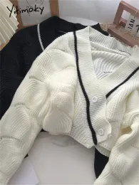 Шаллеры yitimoky Crop Cardigan Sweater Женщины Criss Cross белые черные прыгуны повседневные пуговицы вязаные топы осень зима 2022 Новая в