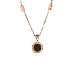 Elegant Rose Gold Roman Numeral Pendant Necklace Stainless Steel Stylish Vintage Round Design -Ideal for everyday wear or special occasions.