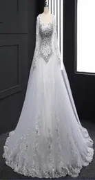 Beyaz organza uzun kollu balo elbisesi artı beden plaj gelinlik kristal abito da sposa gerçek po gelinlik wrap h0325029210