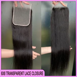 On Sale Peruvian Brazilian Malaysian Indian Natural Black 100% Remy Raw Human Hair Body Wave straight 6x6Transparent Lace Closure Hair Extension