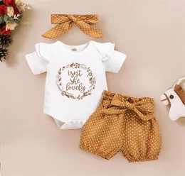 ISHOWTIENDA Summer Baby Girl Clothes Newborn Girls Letter Print Romper BodysuitDot Pantsheadband Outfits 318 Months Clothing Y24399711