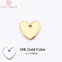 펜던트 목걸이 (839) 20pcs 8.5 8mm 홀 1mm 24k 금색 황동 심장 모양 매력 고품질 DIY 보석 소개 액세서리