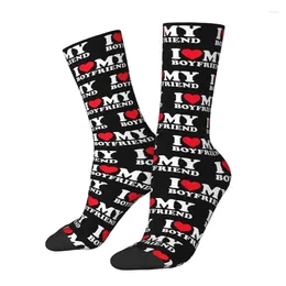 Men's Socks Fun Printing I Love My Boyfriend For Men Women Stretch Summer Autumn Winter Crew