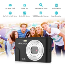 Connectors Andoer Digital Camera 48MP 1080P 2.4inch IPS Screen 16x Zoom Auto Focus SelfTimer Face Detection Antishing