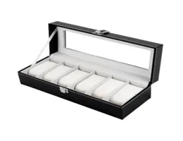 Titta på lådor Fall 6 Grid Pu Leather Watch Storage Box Rektangel Handsur Holder Jewely Display Case For Gifts LL 174759303