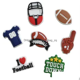 المجوهرات Softball Baseball Shail Associory Football Jibitz for Clog Charms Dlog Pins Butons Drob