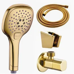 three functions gold Hand Held Shower Head Bathroom with Gold Finished Handheld heads holder BD509 240325