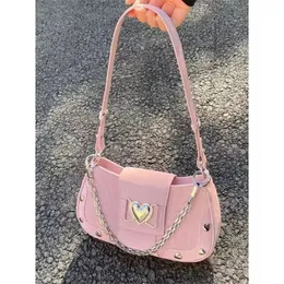 Jiaerdi Grils Y2K Handtasche Frauen Vintage süße kühle Herzkette Pink Achselbeutel Frauenmärchen ästhetische Umhängetasche 240402