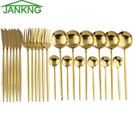 24pcs Gold Dinnerwaren Mirror Castlery Set 304 Edelstahl -Tisch Geschirr Western Silberwaren Küchenmesser Löffel Gabel Set 2015824434