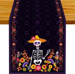 Dia do México do Mesa Dead Runners Runners Tabel Decor reutilizável Dia de Los Muertos Tabel Runners Decorações de Halloween 240325